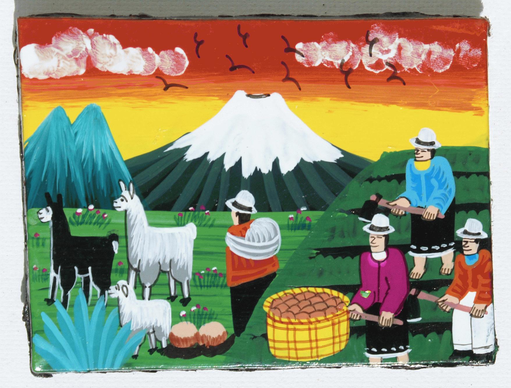 Kleinen Tigua Malerei National Handwerk Von Ecuador Zu Verkaufen